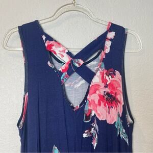 REB & J Navy & Pink Floral Sleeveless Hi-Lo Dress with Cross Back Size L